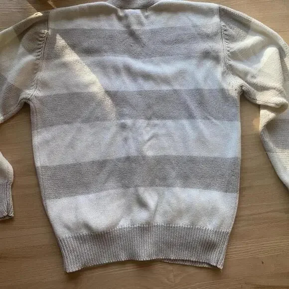 Vintage linen cotton chunky cable knit neutral coastal preppy bougie cardigan - Picture 2 of 6